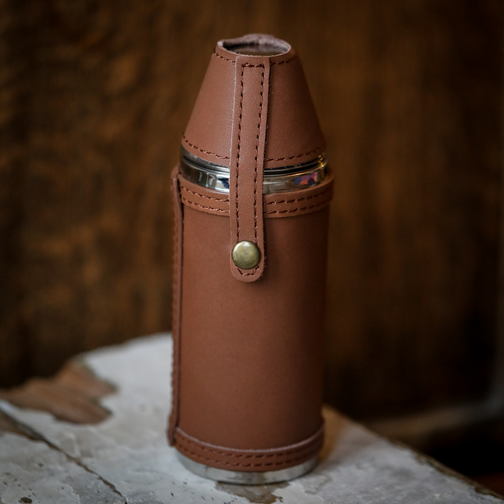 Small Brown Leather Hunting Flask - Furbellow & Co