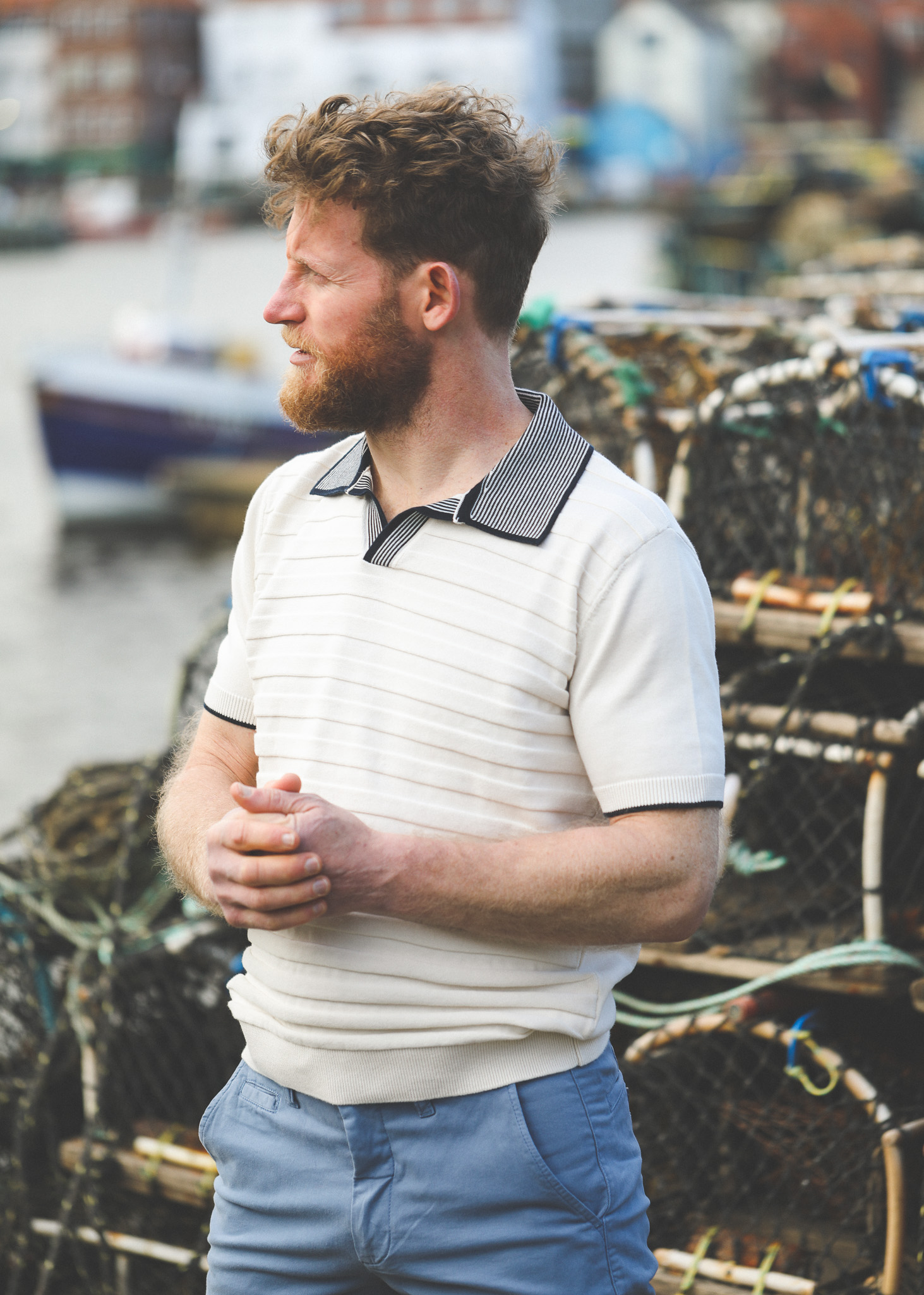 Guide London - Stripe Collar Polo Shirt - Stone - Furbellow & Co