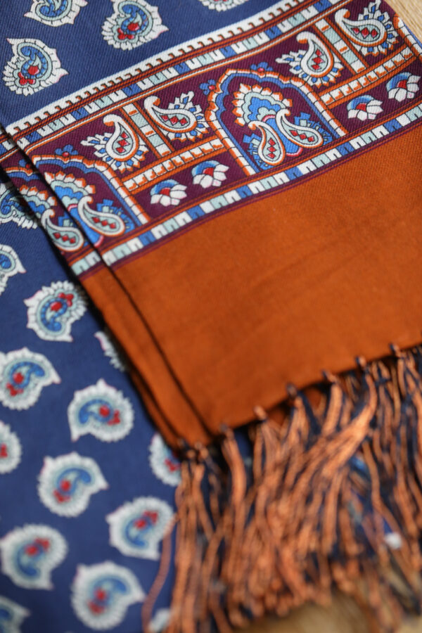 Tootal Rayon Scarf - Navy Paisley/Gold Border
