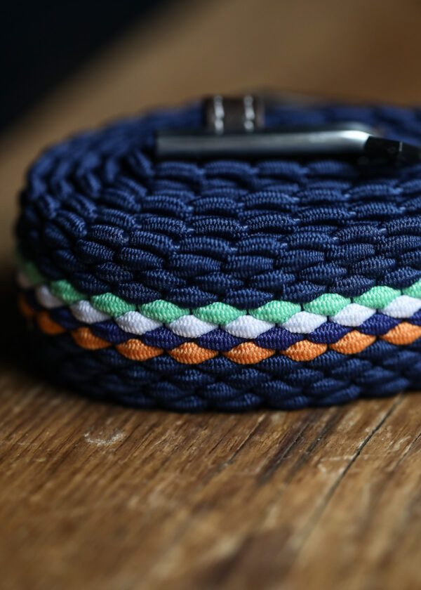 Swole Panda - Recycled Woven Belt - Orange/Green Fine Stripe