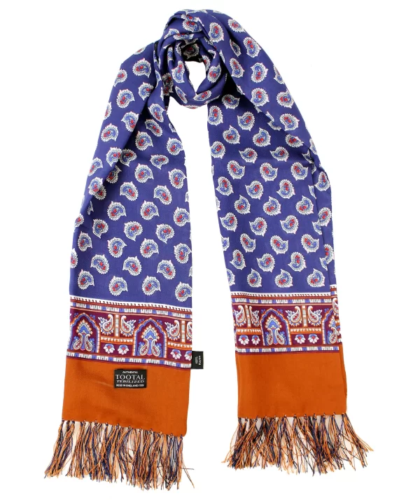 Tootal Rayon Scarf - Navy Paisley/Gold Border - Image 2