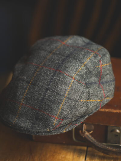 Dents Abraham Moon - Wide Check Tweed Flat Cap Charcoal