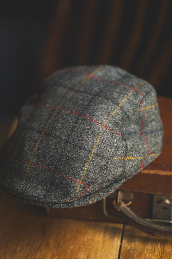 Dents Abraham Moon - Wide Check Tweed Flat Cap Charcoal