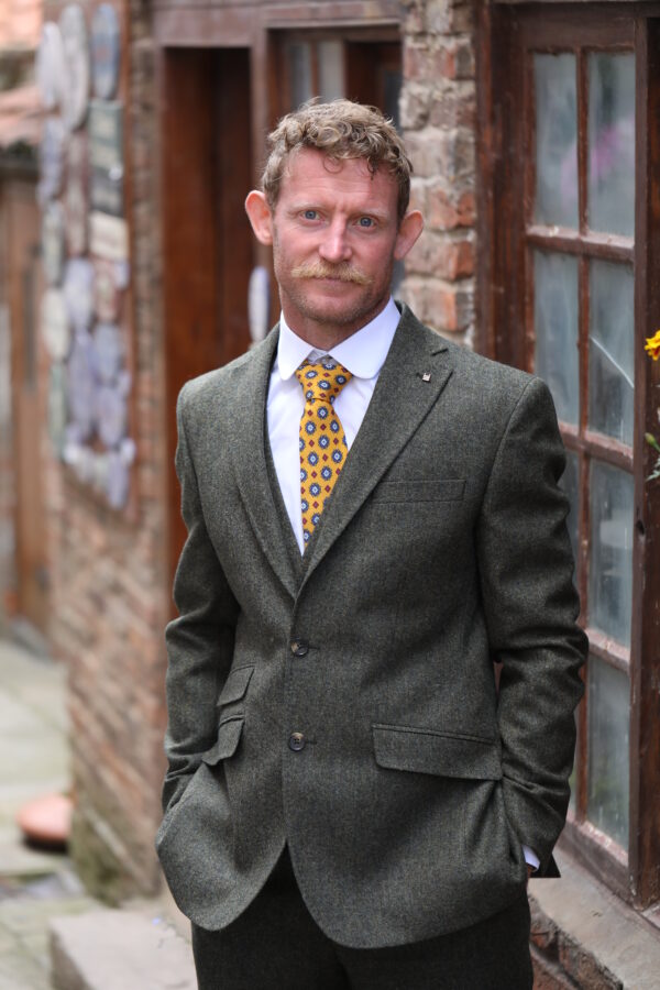 Torre - Pure Wool Waistcoat - Green Tweed
