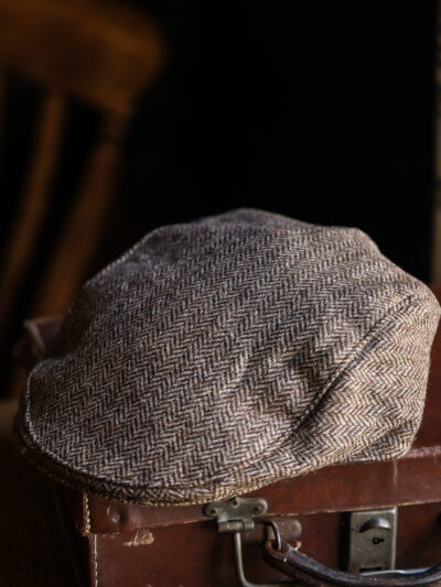 Dents Abraham Moon - Herringbone Tweed Flat Cap Brown