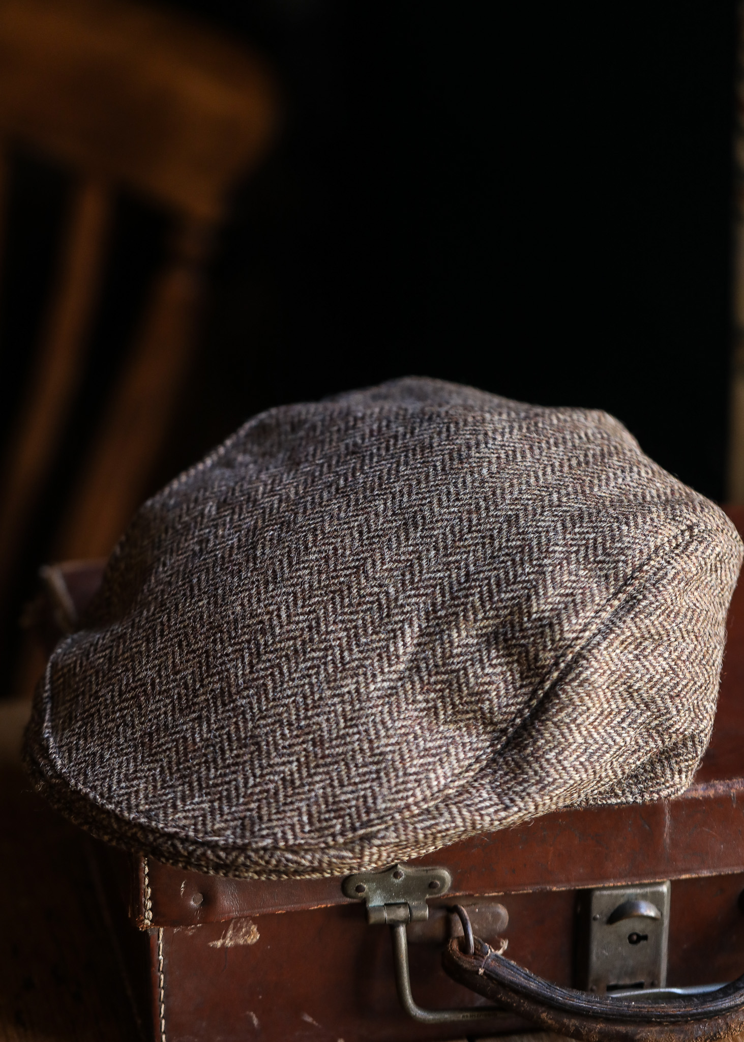 Dents Abraham Moon - Herringbone Tweed Flat Cap Brown