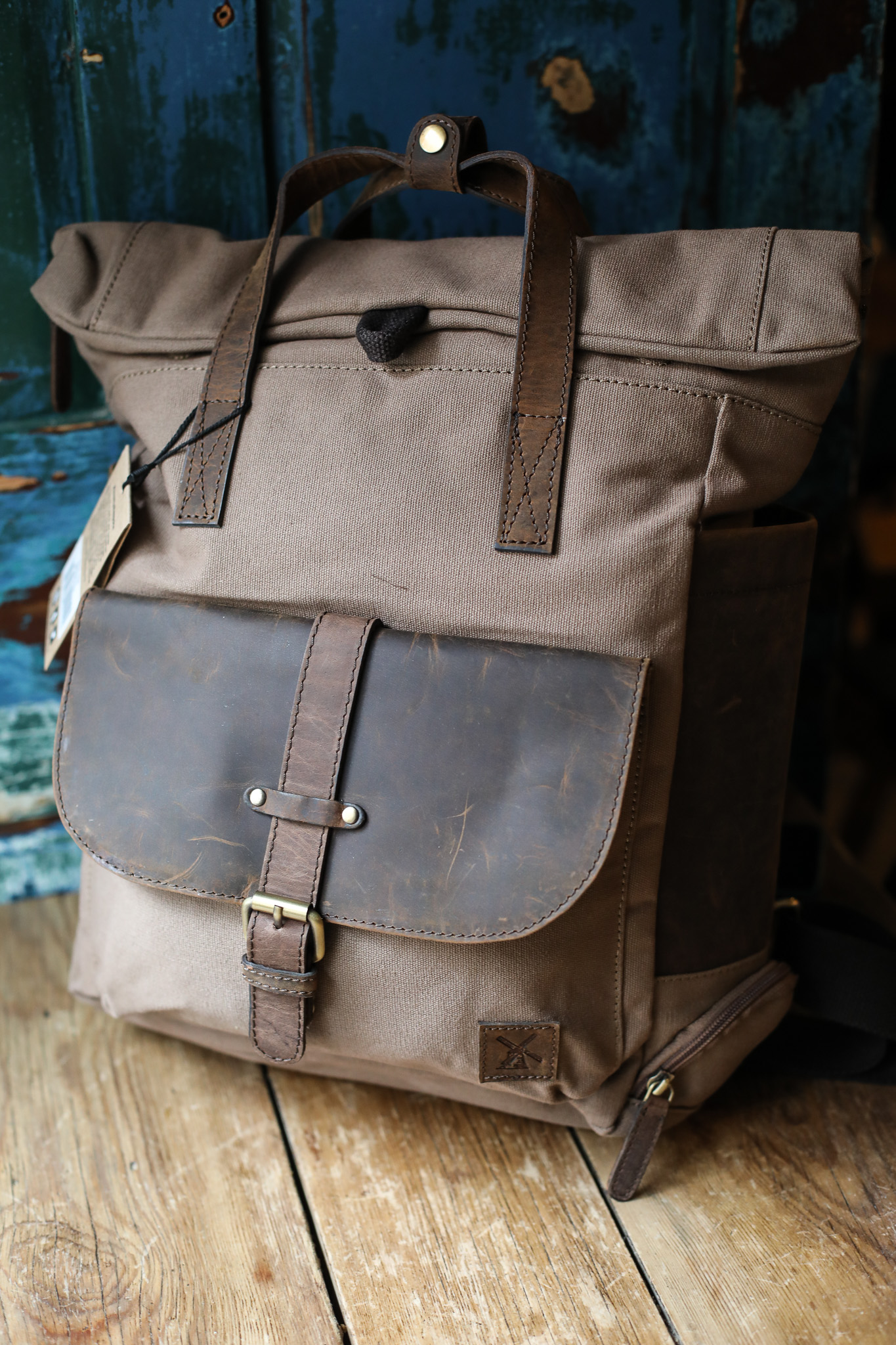 Fenland - Canvas & Leather Rucksack - Mud/Grey