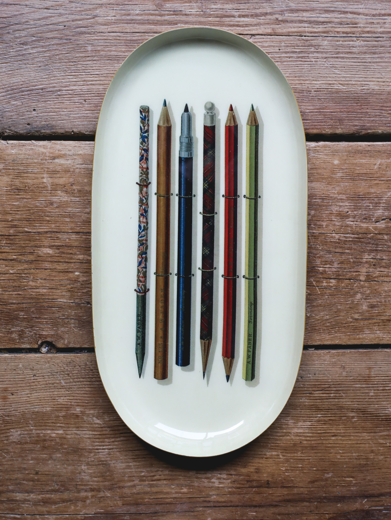 Vintage Pencils Oval Enamel Tray