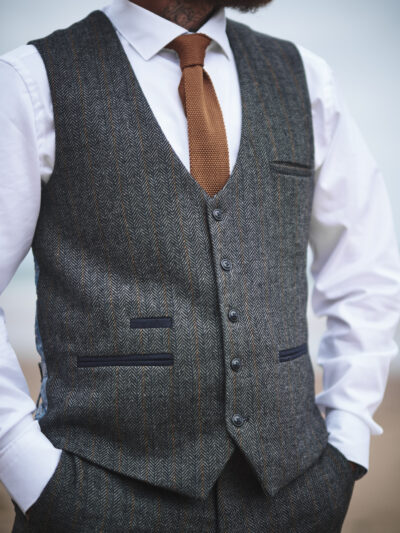 Marc Darcy - Dominic Blue Grey Tweed Waistcoat