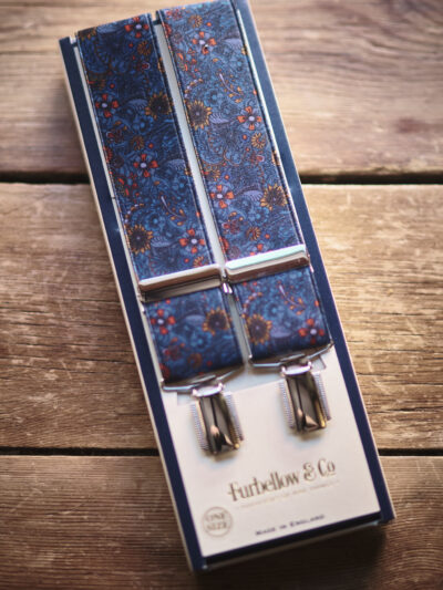 Pair of men's braces in a blue floral pattern