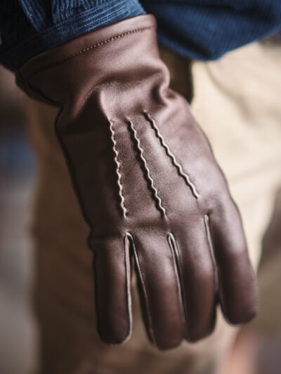 Classic brown leather mens gloves