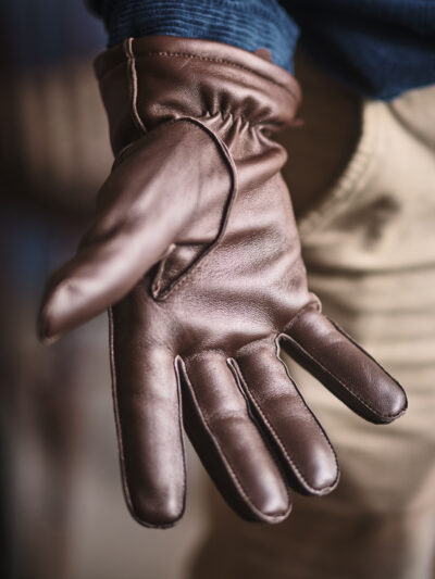 Classic brown leather mens gloves