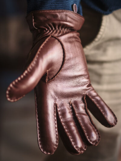 Classic brown leather mens gloves