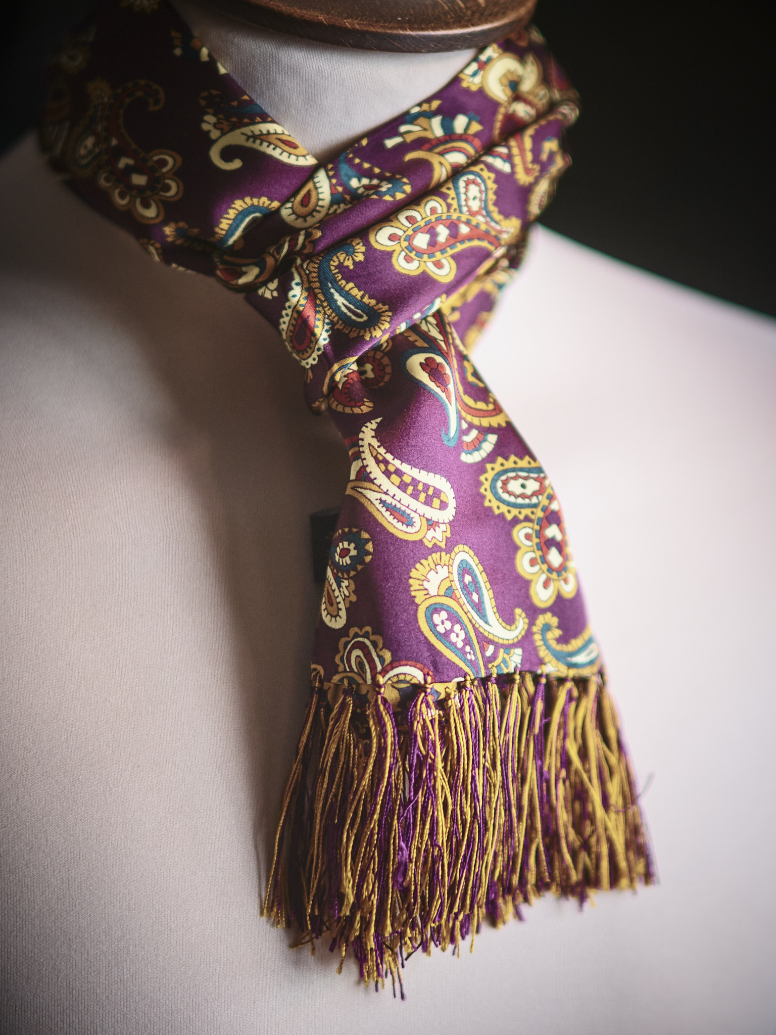 Tootal silk scarf in wine and gold with a paisley design