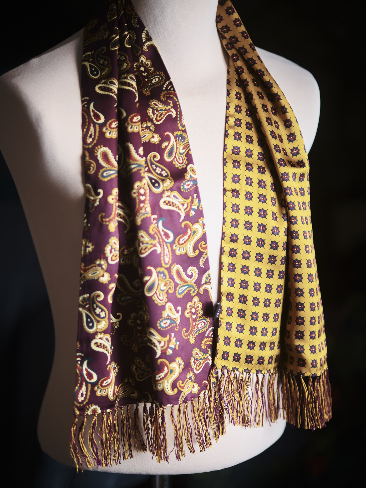 Tootal silk scarf in wine and gold with a paisley design