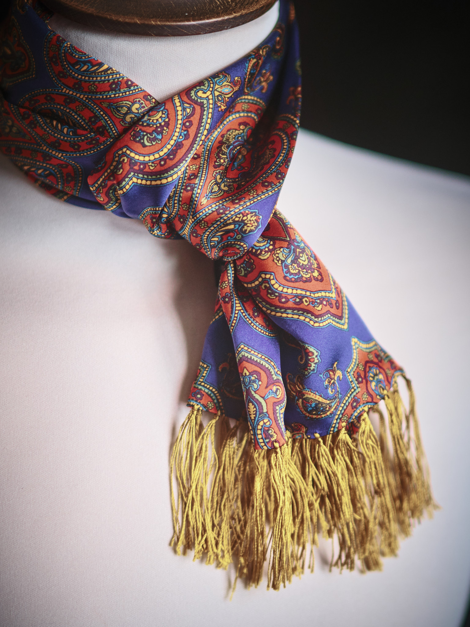 Tootal silk scarf in navy and red with a paisley design