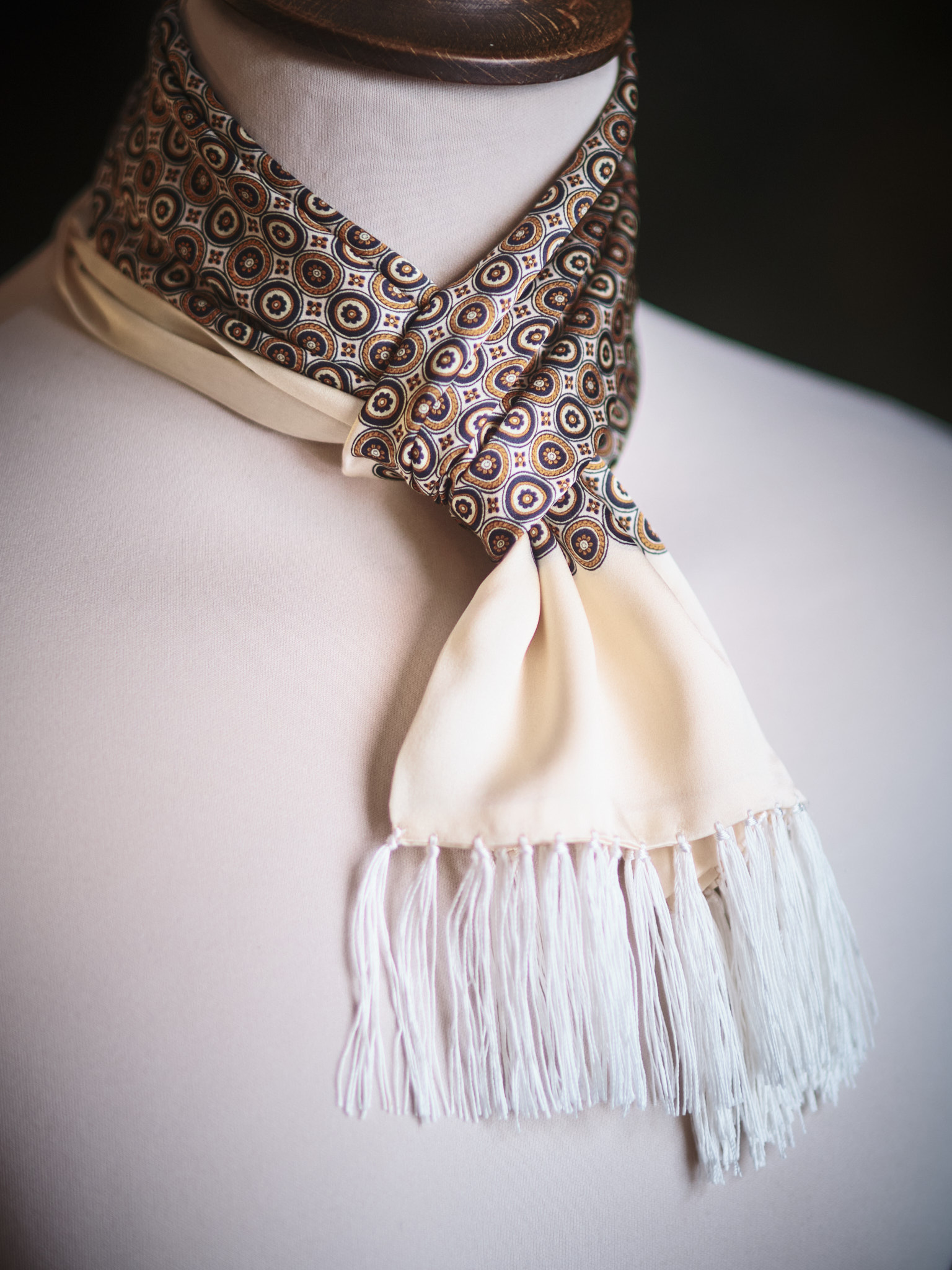Tootal silk scarf in cream with a geometric design