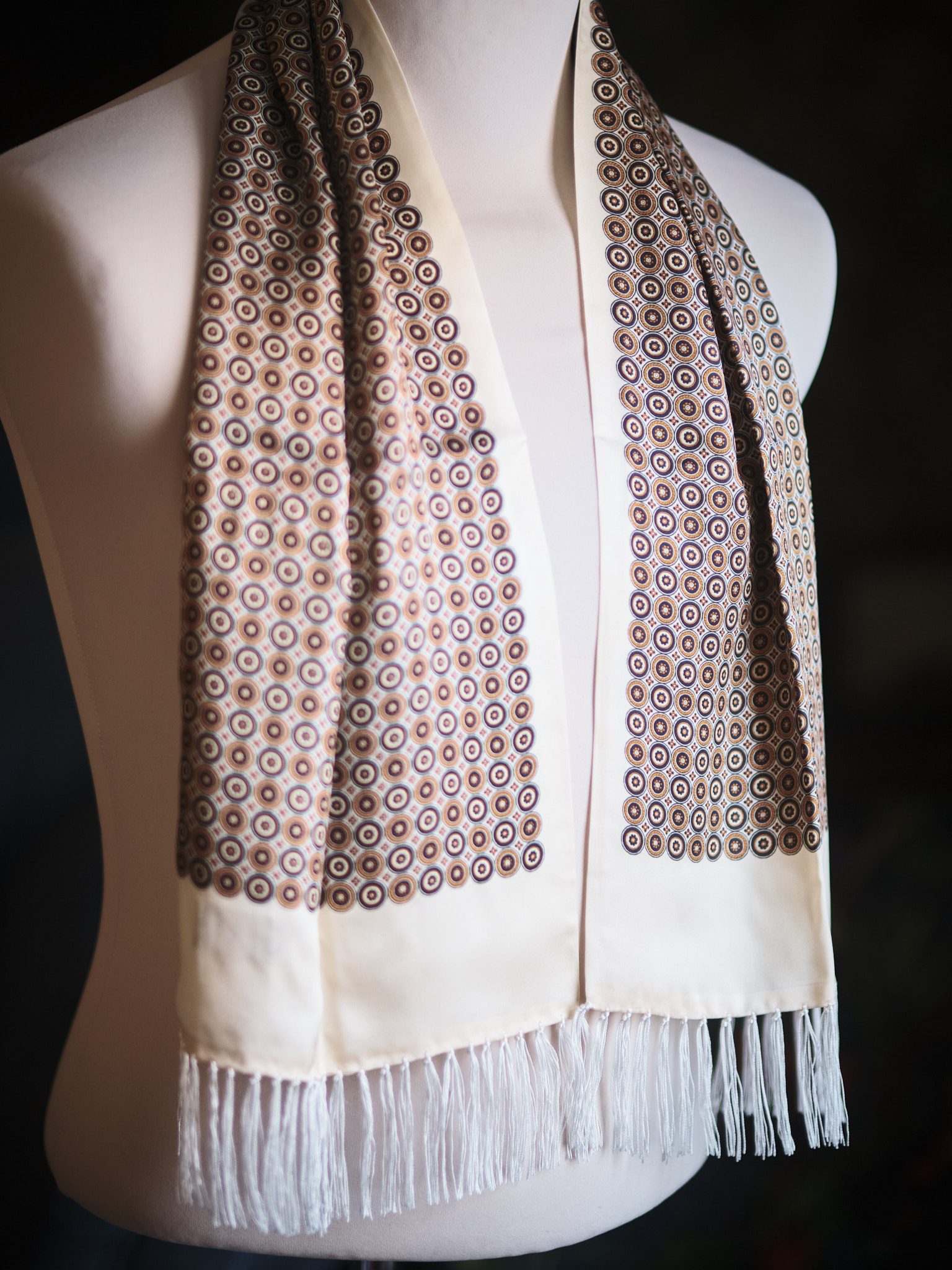 Tootal silk scarf in cream with a geometric design