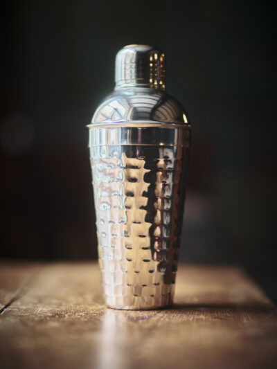 Cocktail drinks shaker set in hammered stainless steel