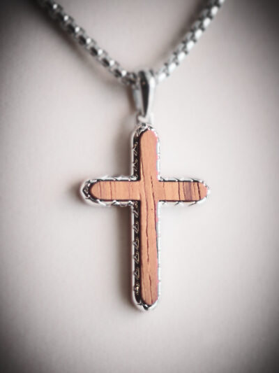 Cross pendant necklace in stainless steel and bubinga wood