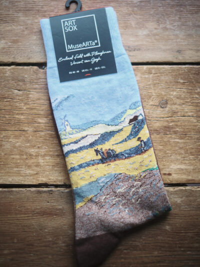 Socks featuring artwork of Vincent Van Gogh Enclosed Field with Ploughman