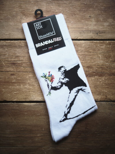 White and black socks with graffiti design